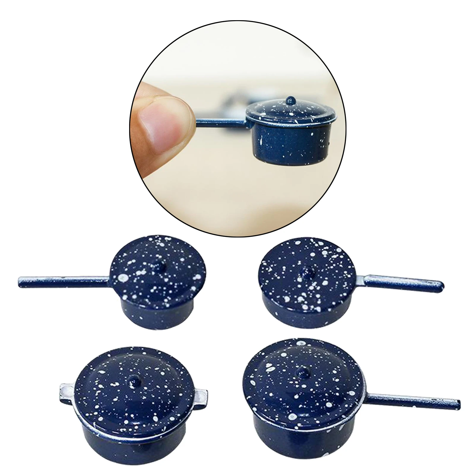 Set of 4 1:12 Dollhouse Miniature Frying Pans Set Kitchen Cookware Toy Blue