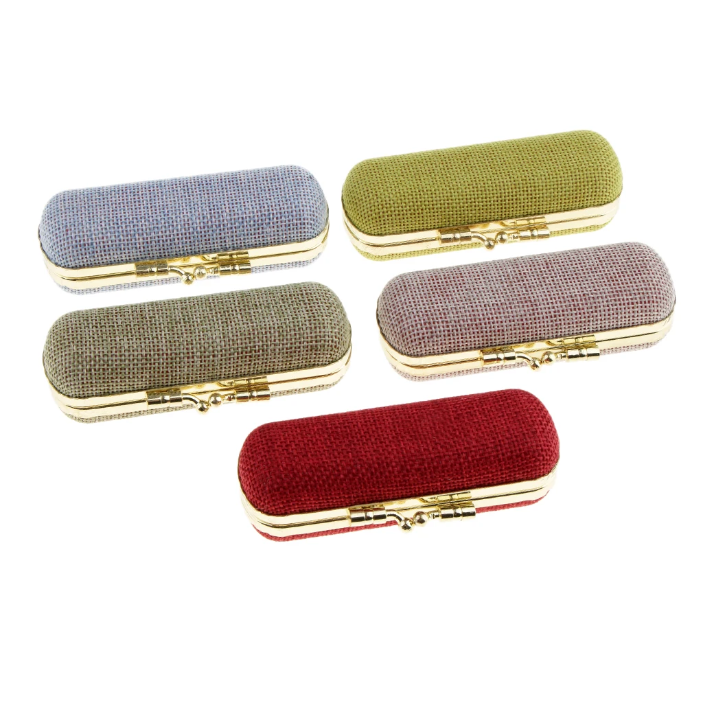 Retro Soft Linen Cover Lipstick Case Jewelry Rings Holder W/ Mirror