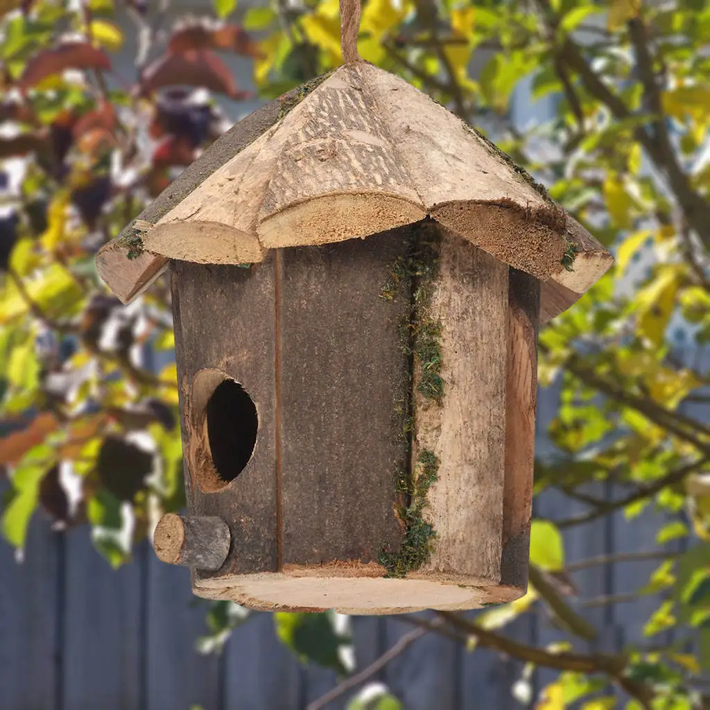 Wooden Bird House Ornament Nesting Box For Small Wild Birds Garden F3B2 R2T0 