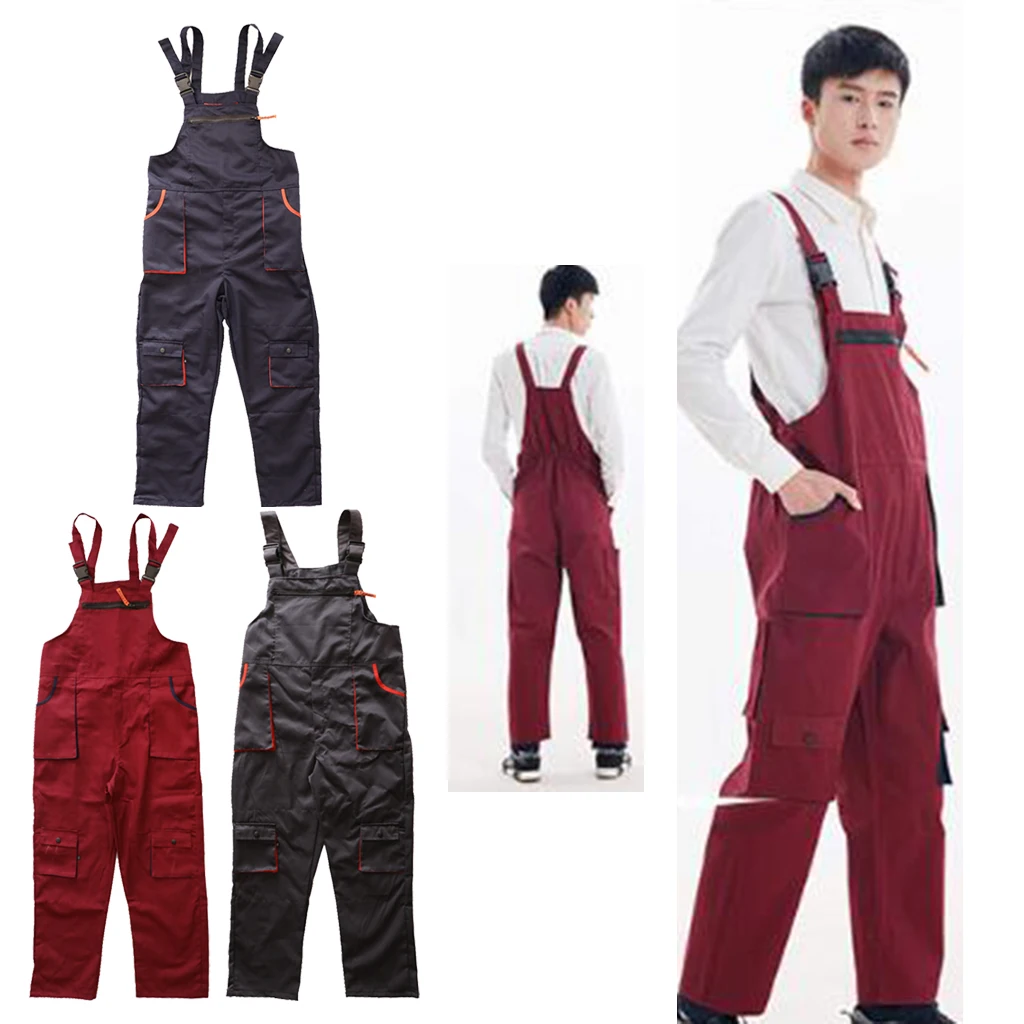 Work Bib and Brace Overall Garage Protective Dungarees Pants Wearable Red 
