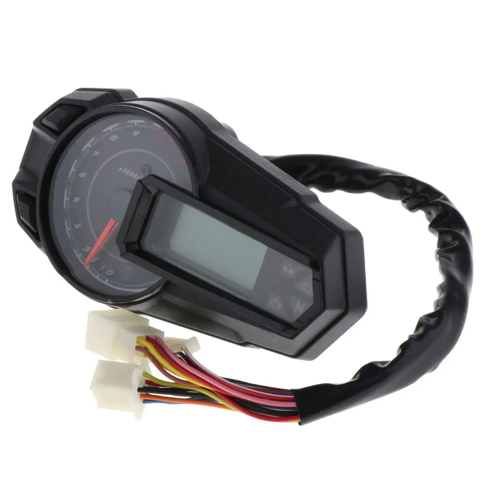 Motorcycle Digital Light LCD Speedometer Odometer Tachometer, 12000RPH, N1-6 Adjustment