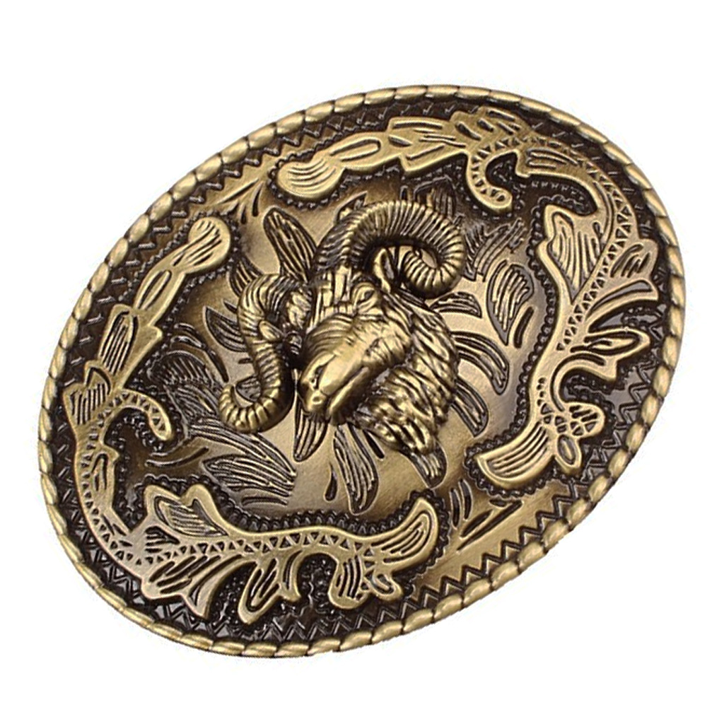 Alloy Western Belt Buckle Goat Head Shape Cowgirl Novelty Vintage Bronze