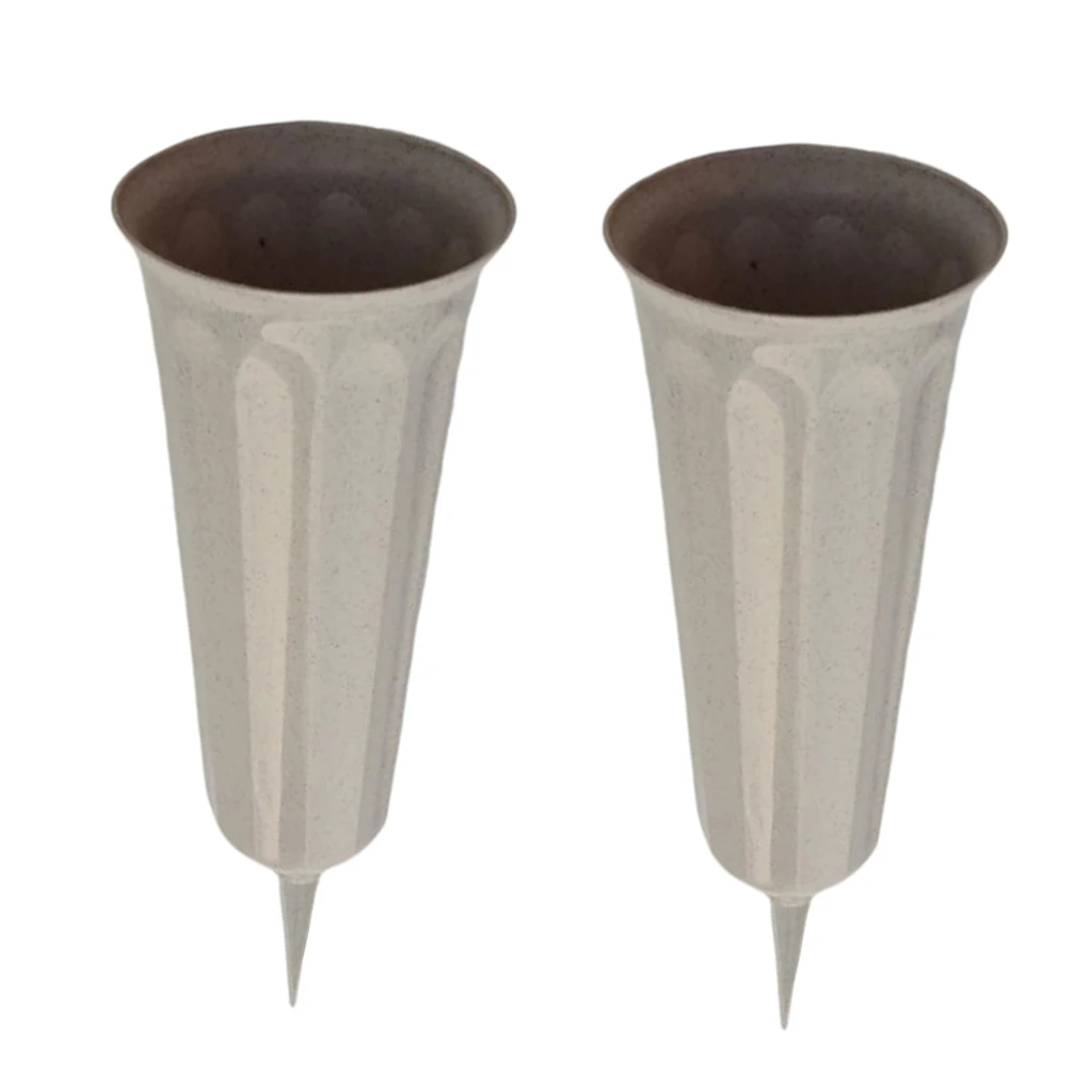 2-Piece 10.2` Stake In Ground Cemetery Grave Fluted Flower Vases Holder