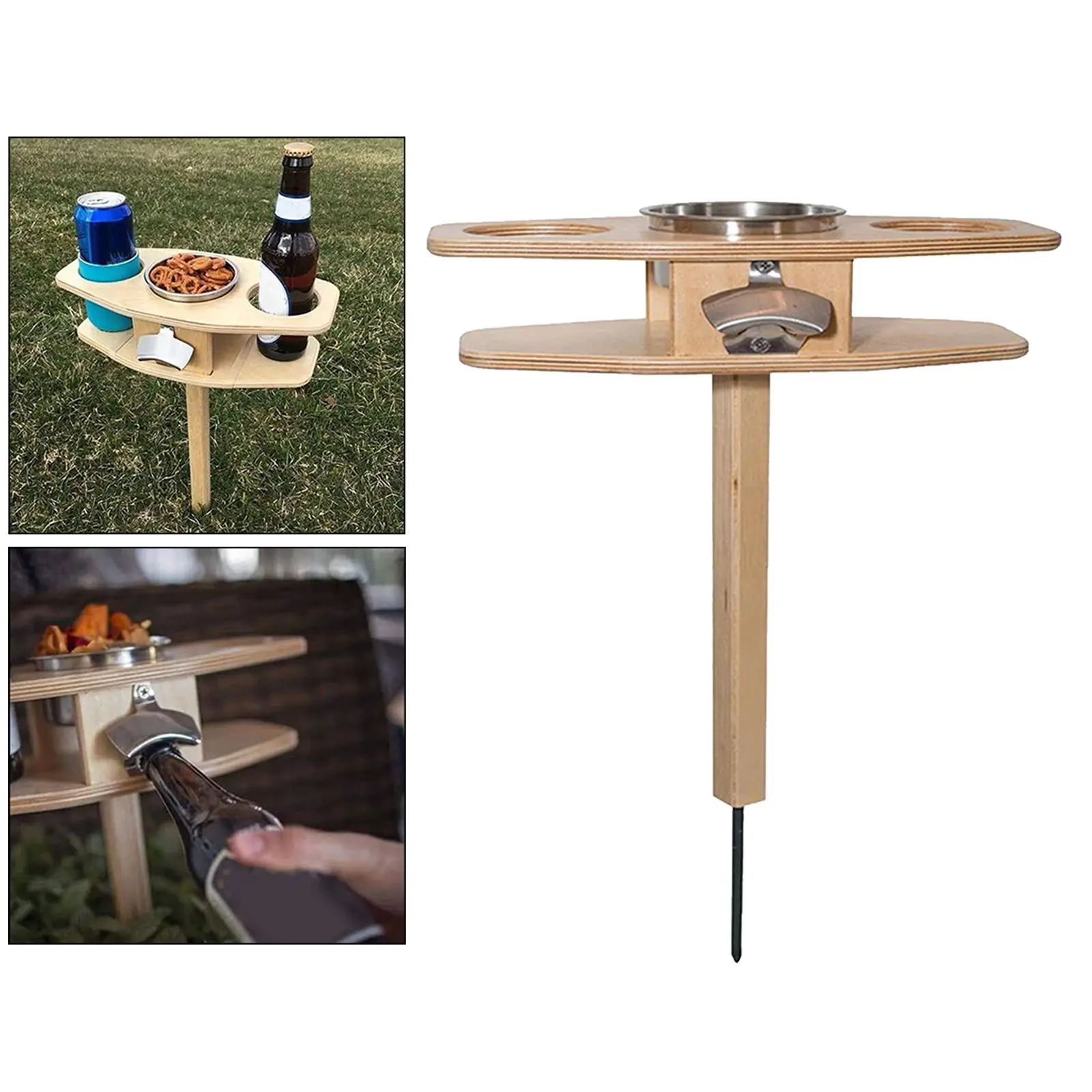 Outdoor Wine Table Rack Portable Picnic Table Wine Glass Stand W/ Tray Plate