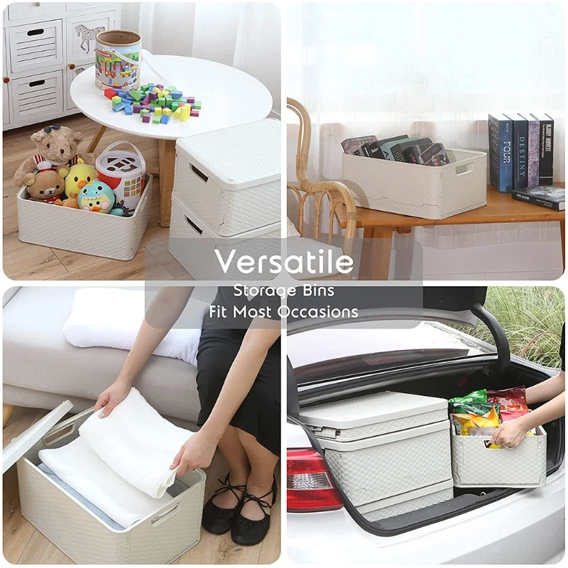 Collapsible Storage Bin with Lid Handles Stackable Folding Plastic Crate  Utility Organizer Container for Keepsake Toys
