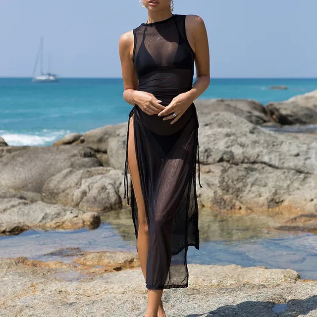 Women Sexy Beach Sheer Mesh See Through Transparent High Elastic