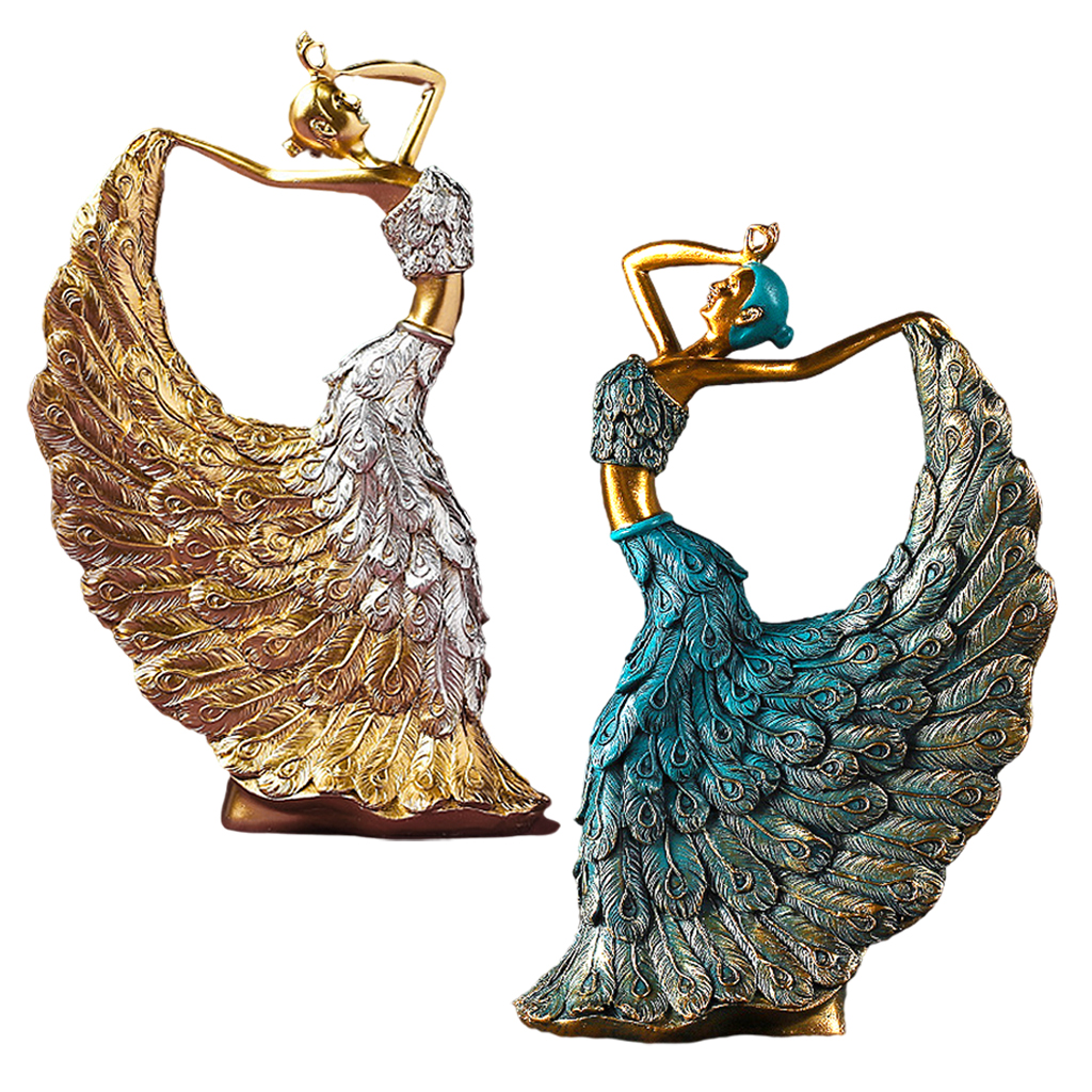 Home Decoration Accessories for Living Room Resin Peacock Dancer FigurinesDancing Girl Figures Sculpture Statue
