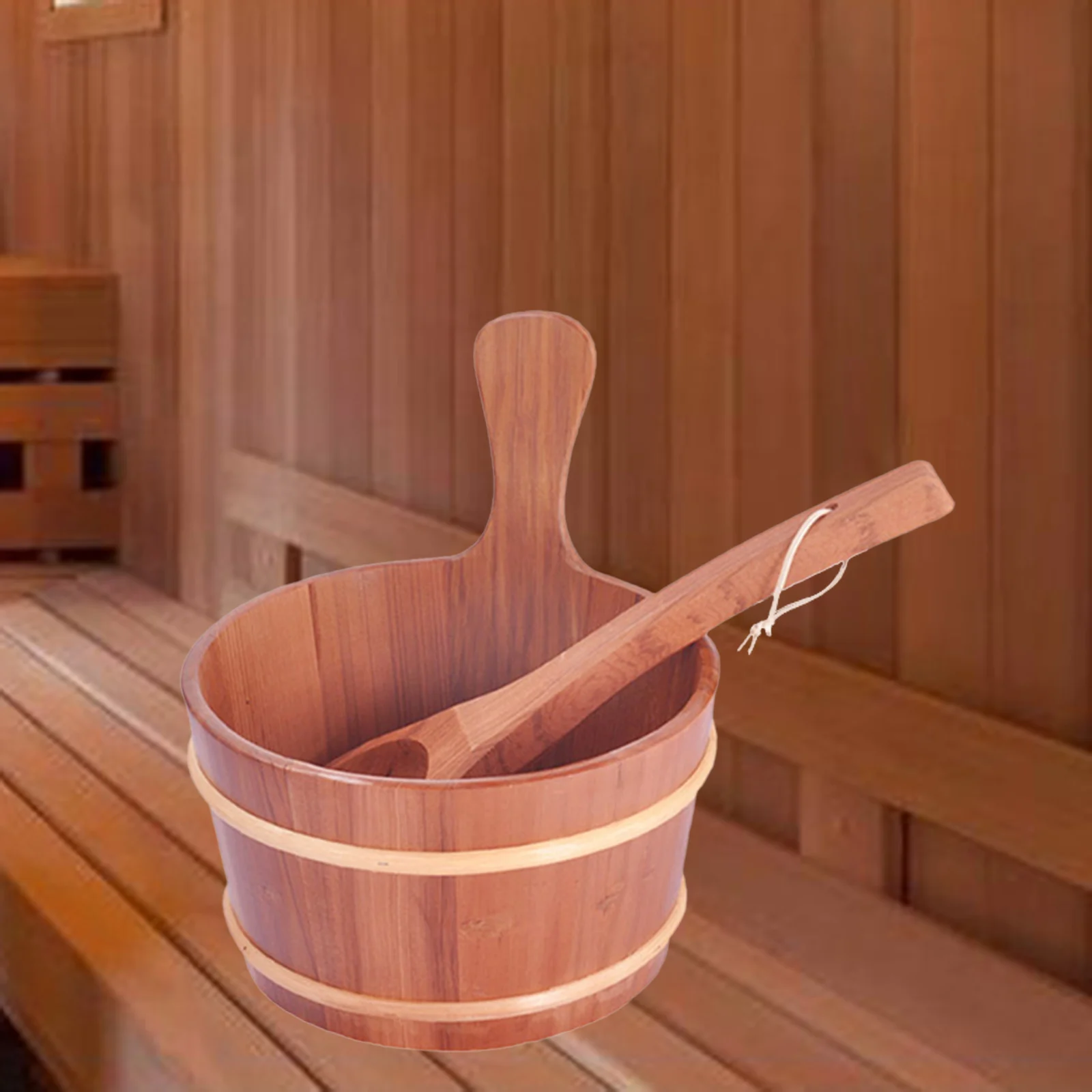 4L Sauna Wooden Bucket and Ladle Kit Sauna Accessories for Sauna & SPA Bathroom Cleaning Supplies