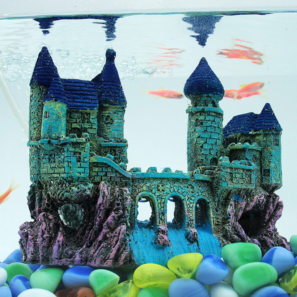Aquarium Medieval Castle Hand Painted Detailed Fish Tank Decoration
