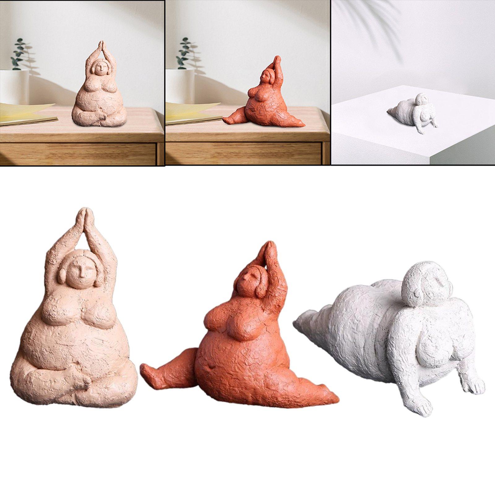 3Pieces Abstract Handmade Yoga Decor Resin Fat Lady Figurine Statue Ornament Gifts Souvenirs