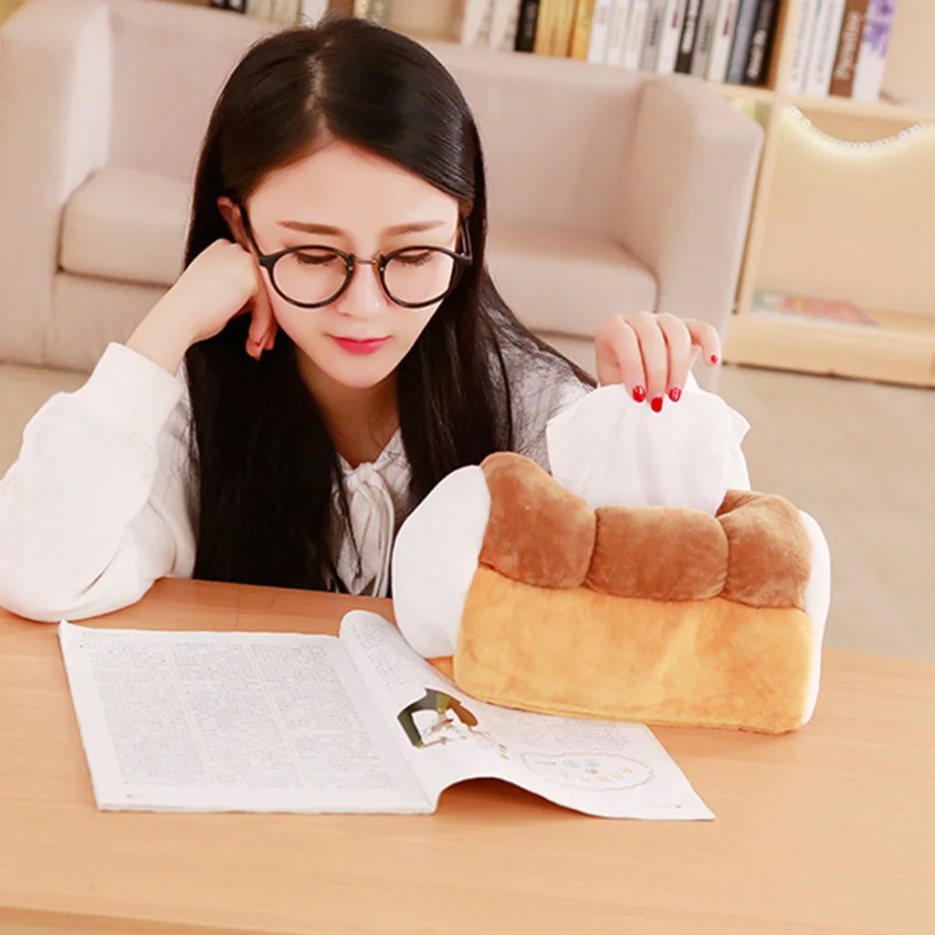 1pc Tissue Box Bread Toast Plush Storage Case suitable for home and car etc.