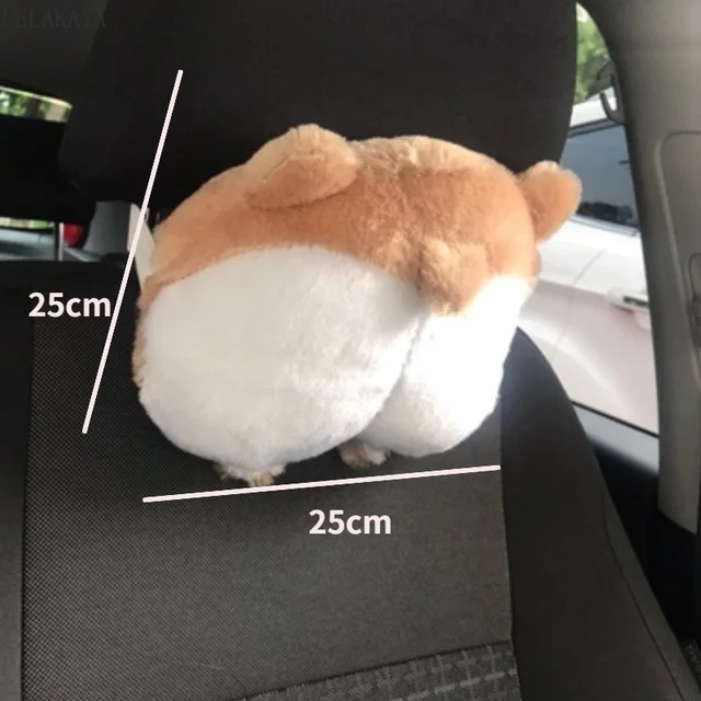 Plush Corgi Dog Butt Car Neck Pillow Cute Car Pillow Car Lumbar Support Set  Creative Cartoon