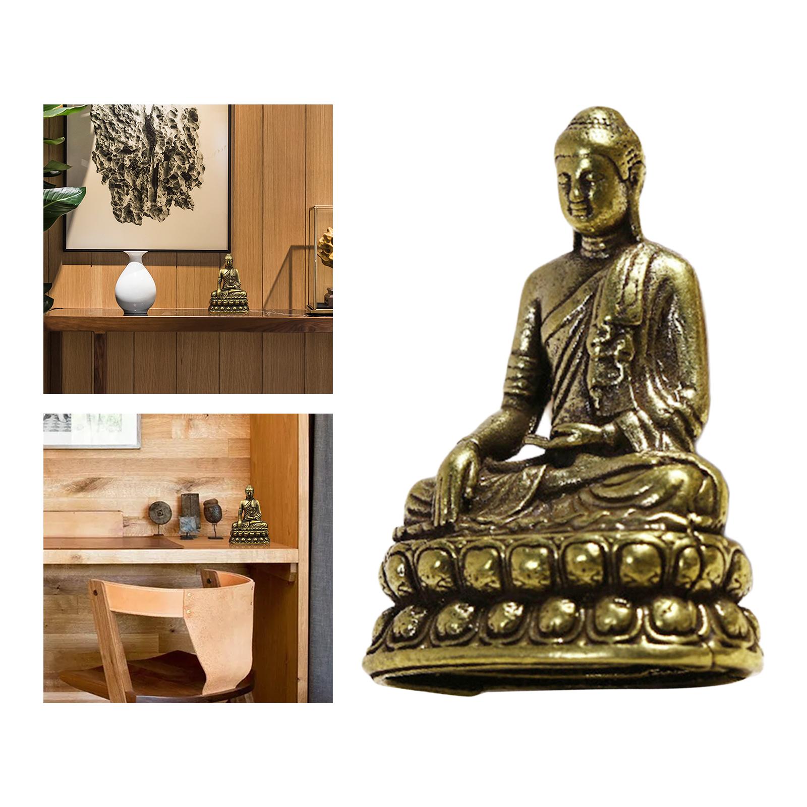 Vintage Brass Sitting Buddha Figurine Small Sakyamuni Statue for Collection Journey Worship Antique Home Desktop Decor