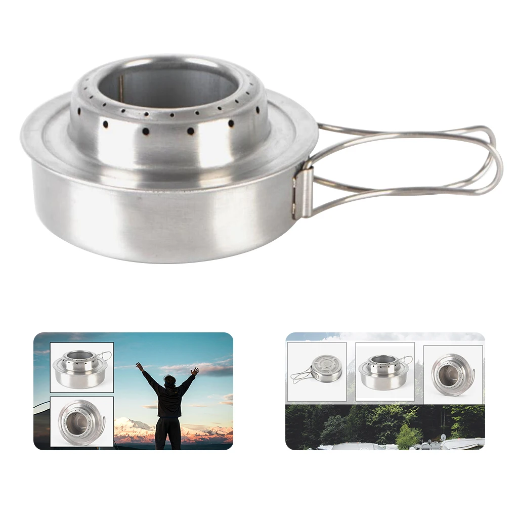 Compact Backpackers Alcohol Stove Portable Outdoor Ultralight Mini Burner, with Foldable Handle for Easy Moving