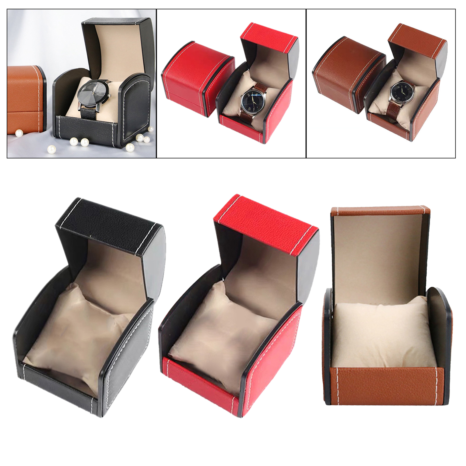 Classic PU Leather Watch Case Storage Holder Organizer Jewelry Box Gift 3.5x4x3inches