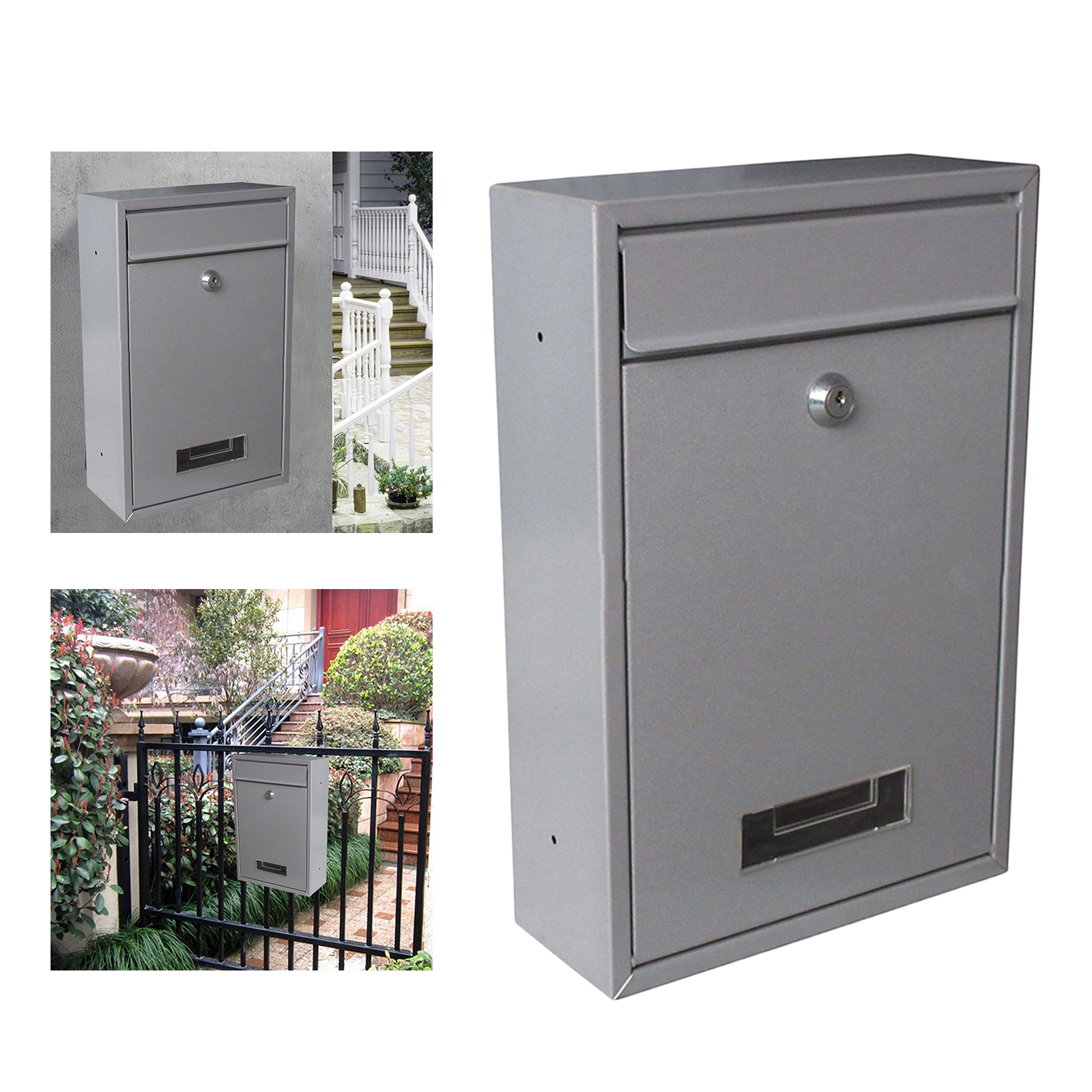 Metal Mailbox Vertical Rustproof Post Case Secure Mail Box 2 Keys Drop Box