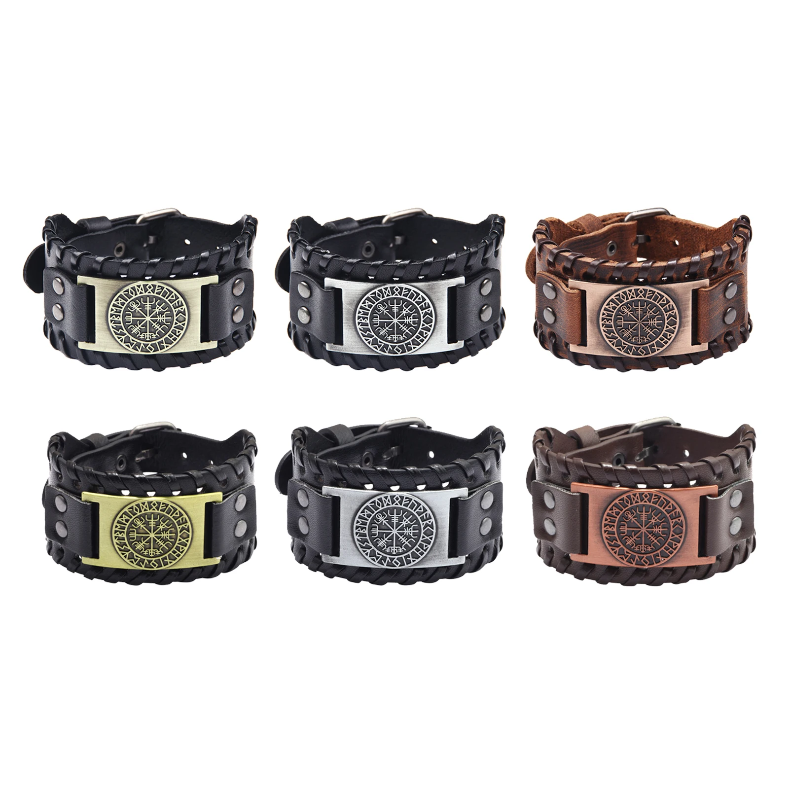 Viking Braided Rope Alloy Mens Bracelet Leather Wide Cuff Bangle Wristband