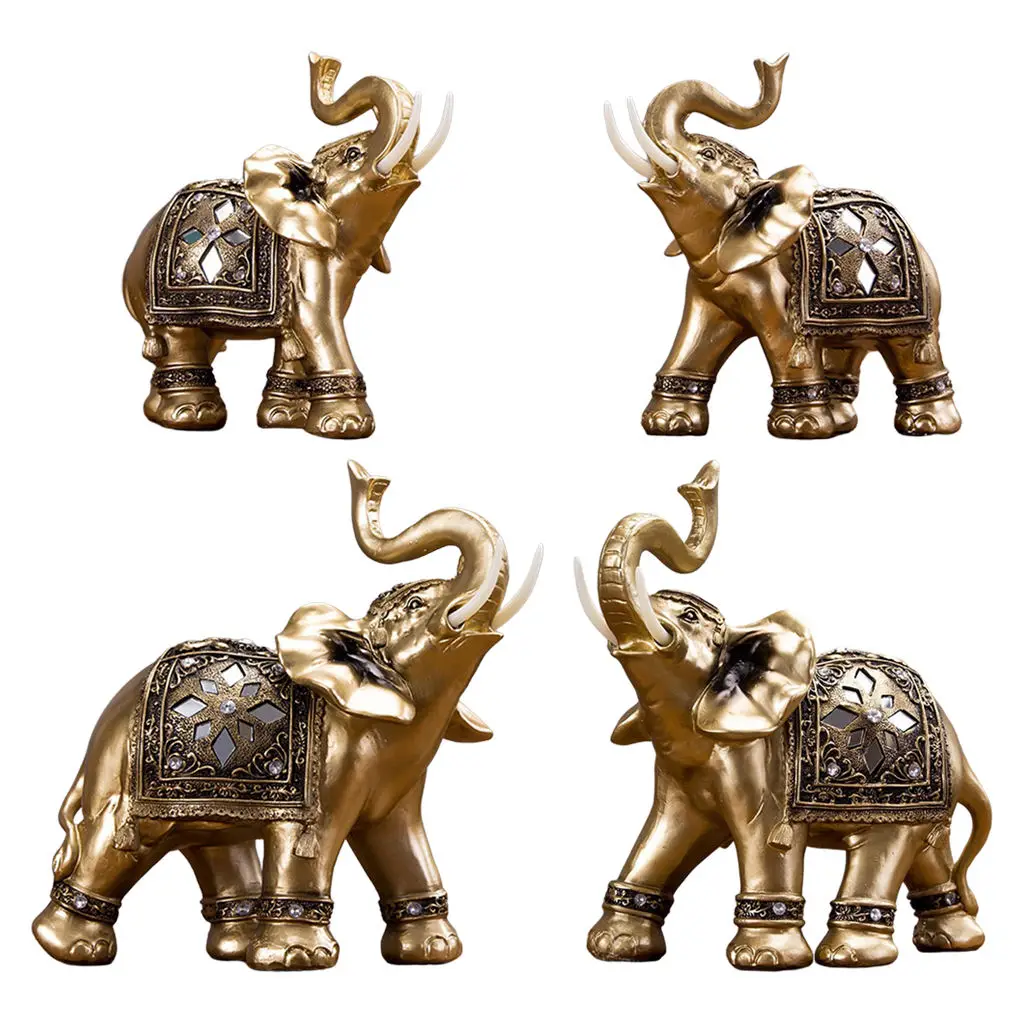 Thailand Elephant Statue Figurine Sculpture Ornament for Shelf Home Decor 