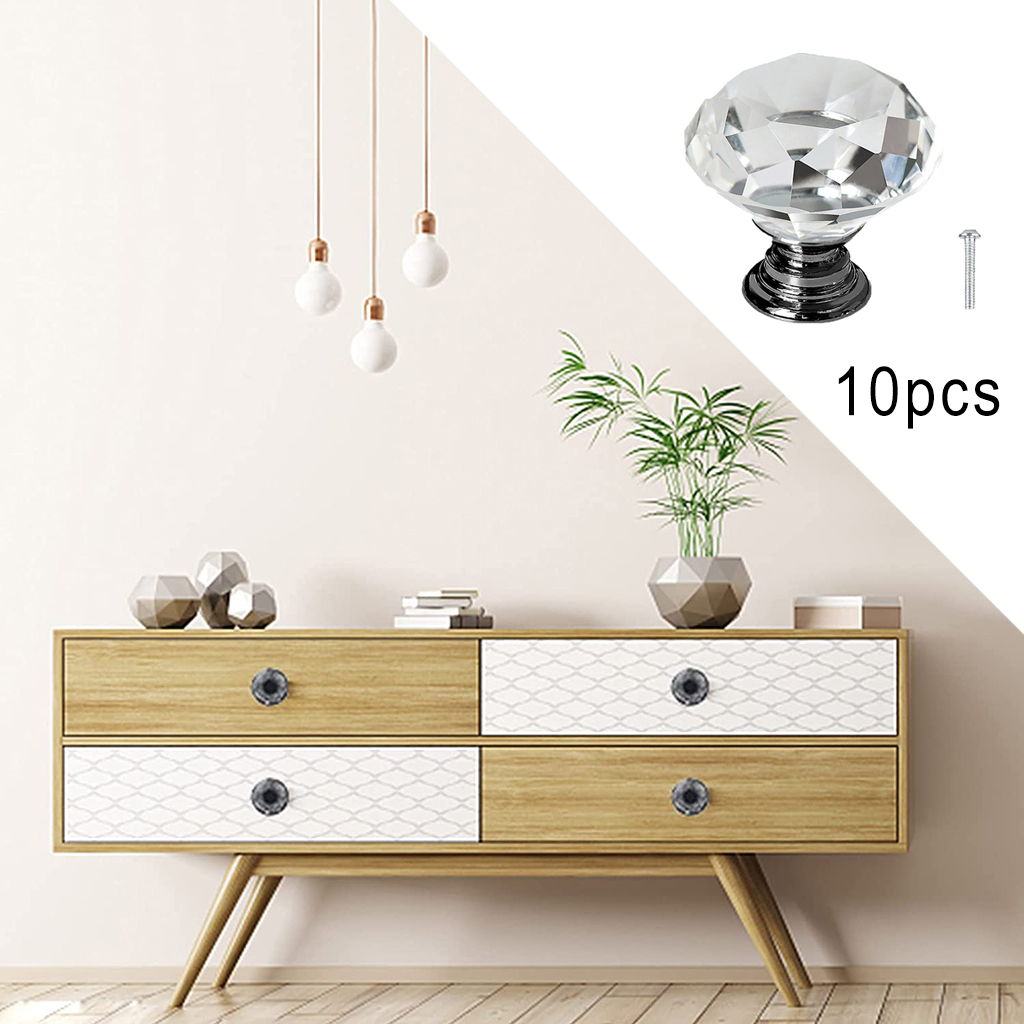 10 pcs Elegant Crystal Diamond Drawer Knobs Cabinet Door Handles Pulls Grips with Mounting Hardware