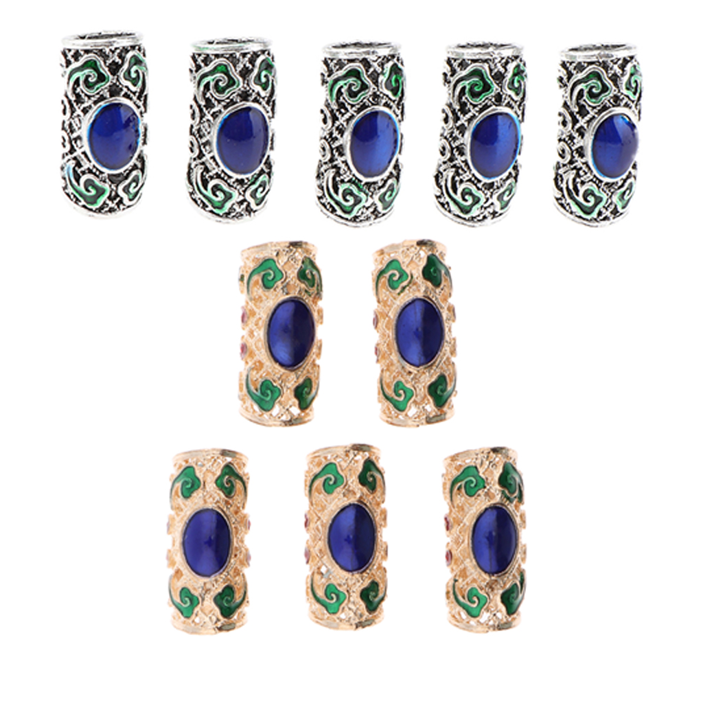 10pcs Dreadlocks Braid Antique Hair Cuffs Silver Color Beads Rings Clips Tubes Hair Extensions Rings Hair Tube Decoration