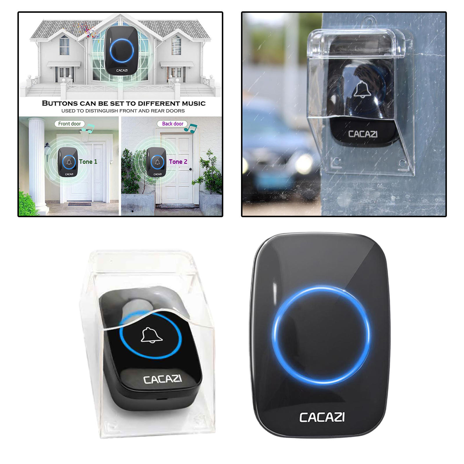 Wireless Doorbell, A10 Waterproof Door Chime Kit with, 5 Volume Levels 60 Chimes 300M Range for Home Office Apartments UK plug