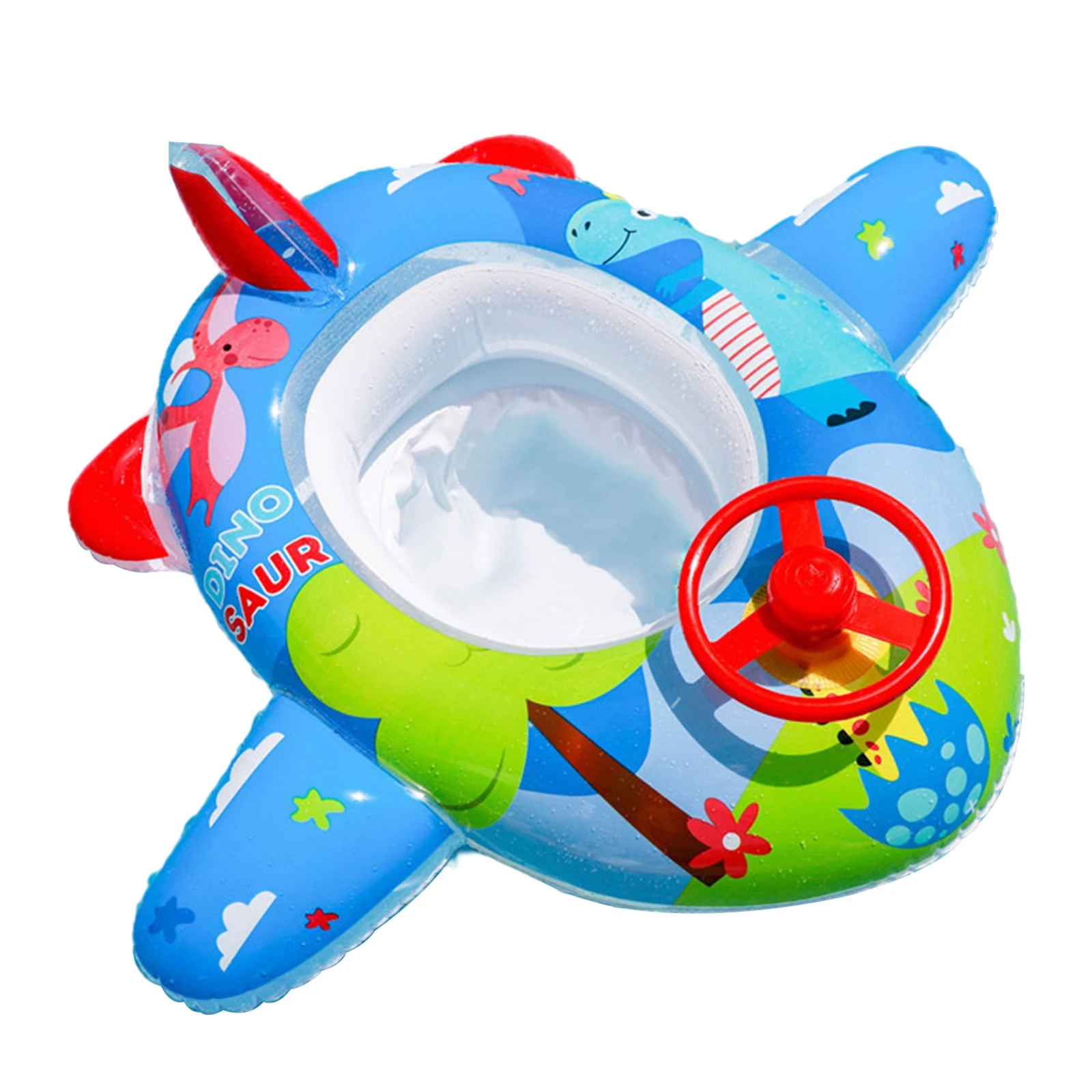 Aircraft Shaped Baby Swimming Float Boat Inflatable Pool Float with Steering Wheel Horn [for Boys Girls Summer Pool Swim Ring