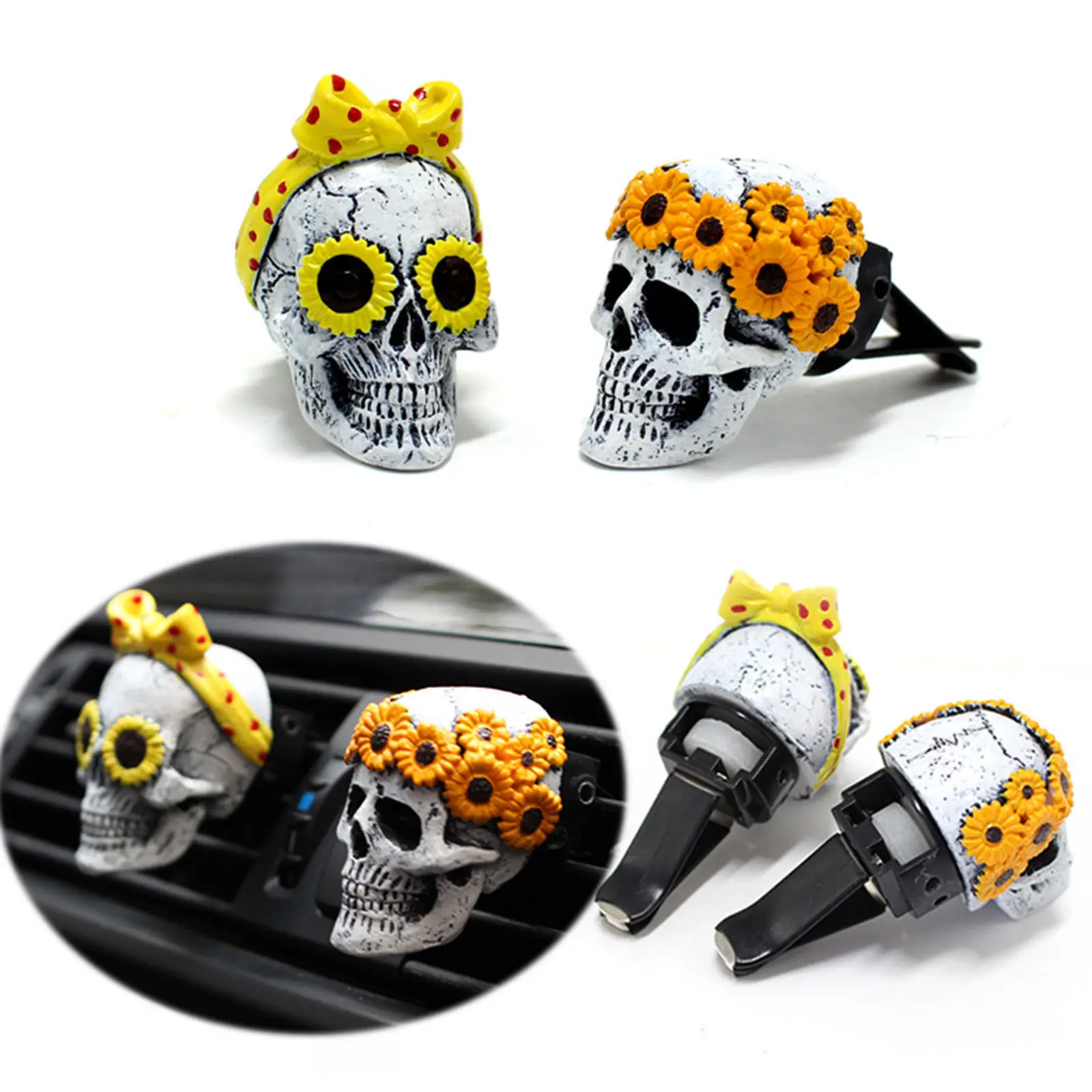 2x Skull Shape Scented Car Air Vent Decor Vehicles Scent Air Freshener Clip