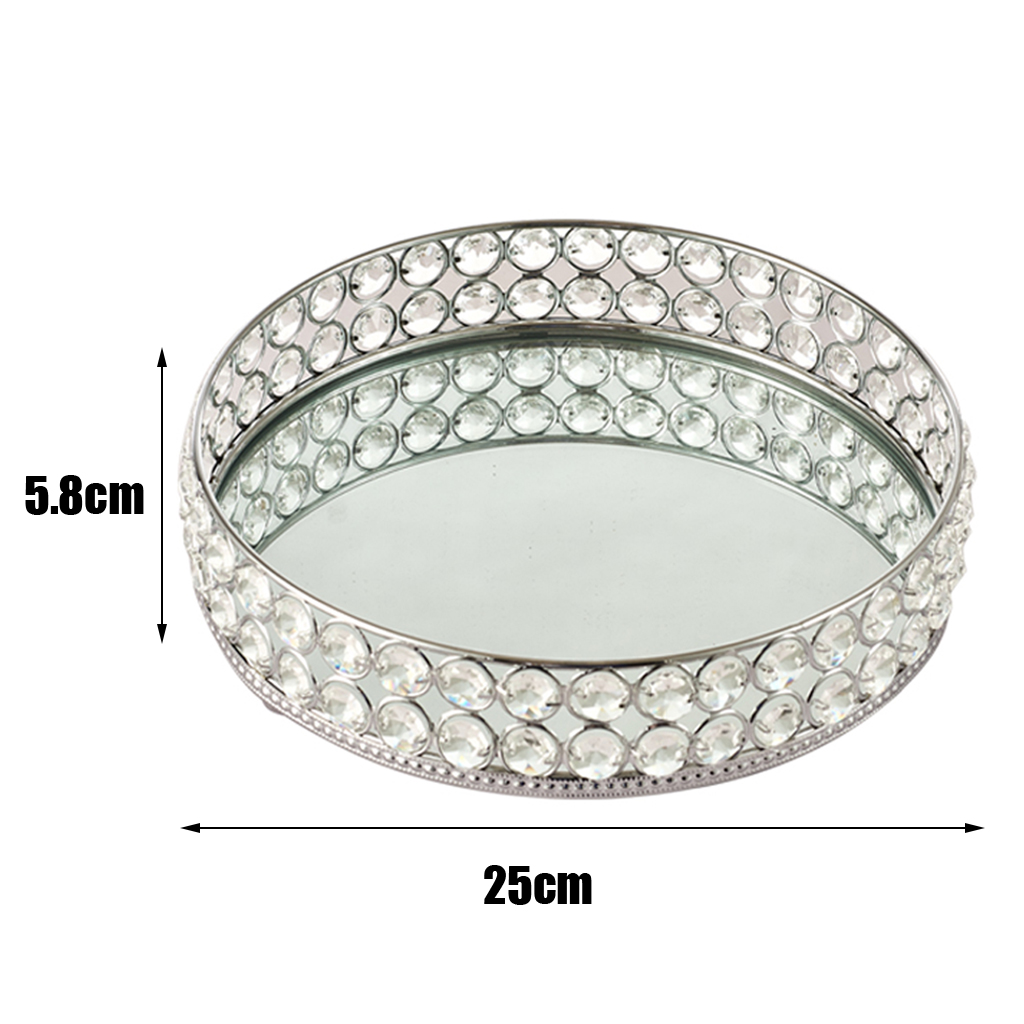 25cm Round Crystal Cosmetics Storage Tray Home Dessert Holder Snack Candy Fruit Dish Plate