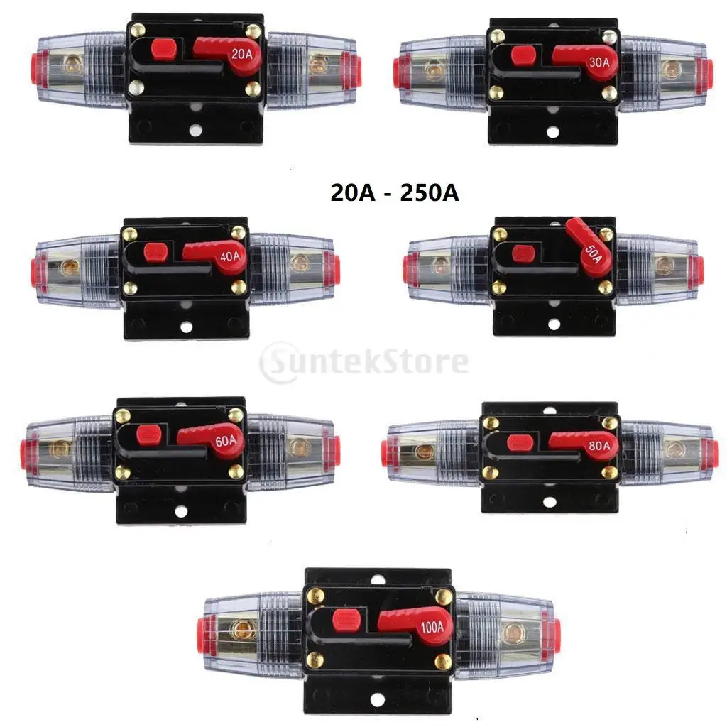 12V-24V Inline Auto Circuit Breaker 20A AMP Manual Reset Switch Car Stereo Audio Fuse Holder