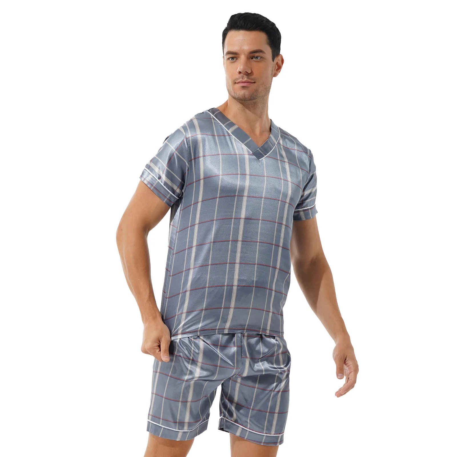 Summer Luxury Pajama Suit Men Fashion Satin Silk Pajamas Sets Sleepwear Family Pijama Pyjama Night Suit Men Casual Home Clothing men satin pajamas
