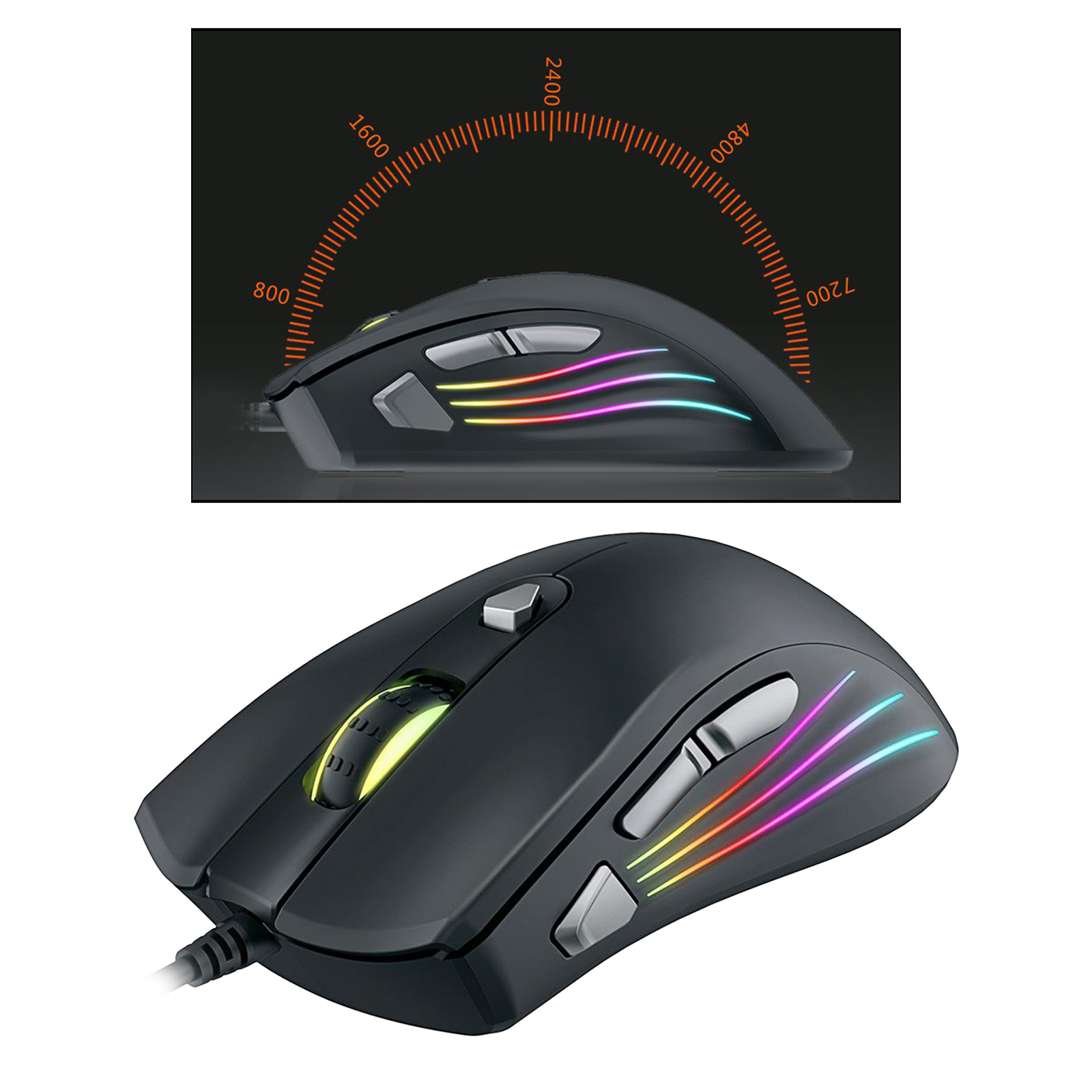 Gaming Mouse (Optical Sensor (800 to 7200 DPI), RGB Illumination, 7 Programmable Keys) Black