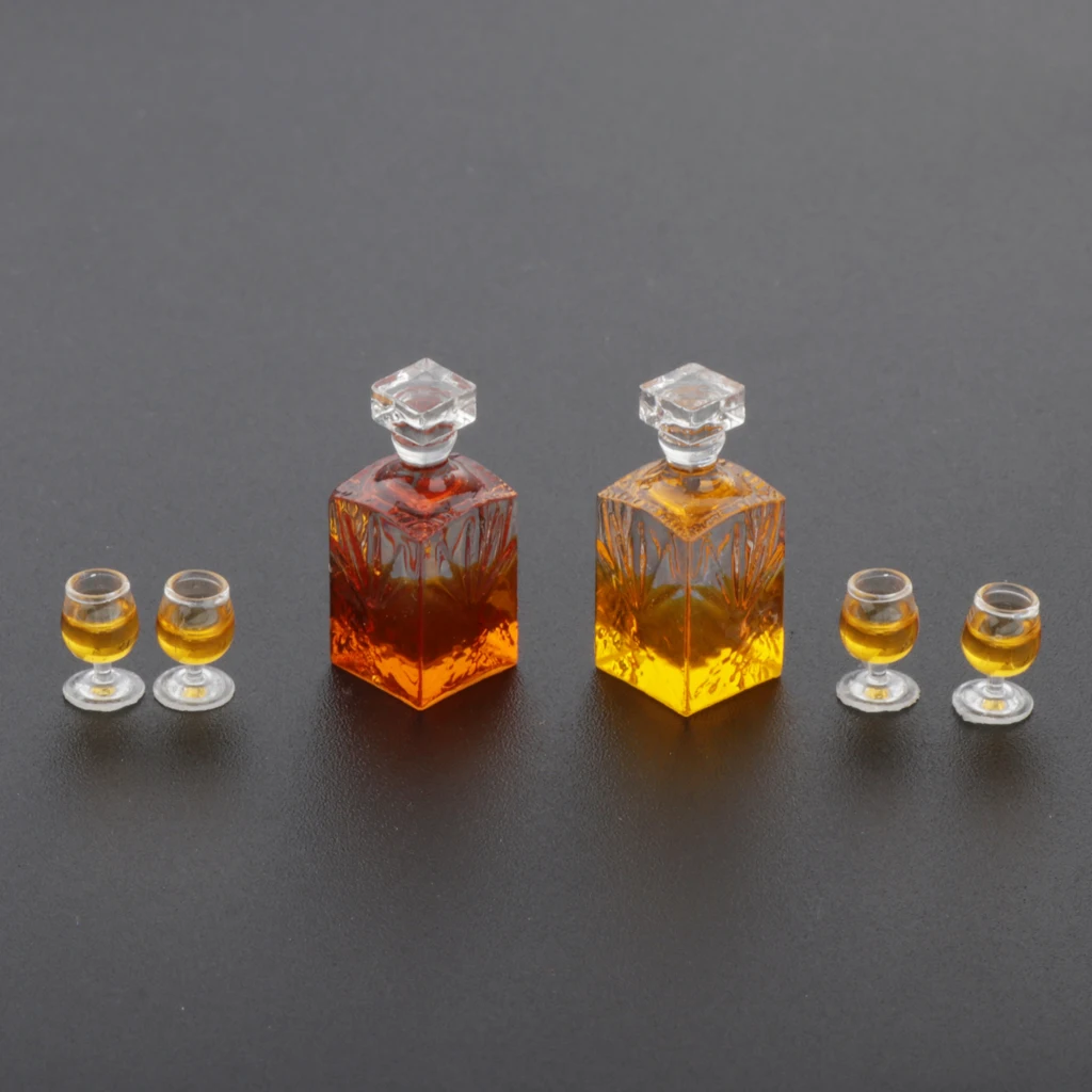1/12 Dollhouse Miniature Accessories Whiskey Wine Bottle and Cups Toys 