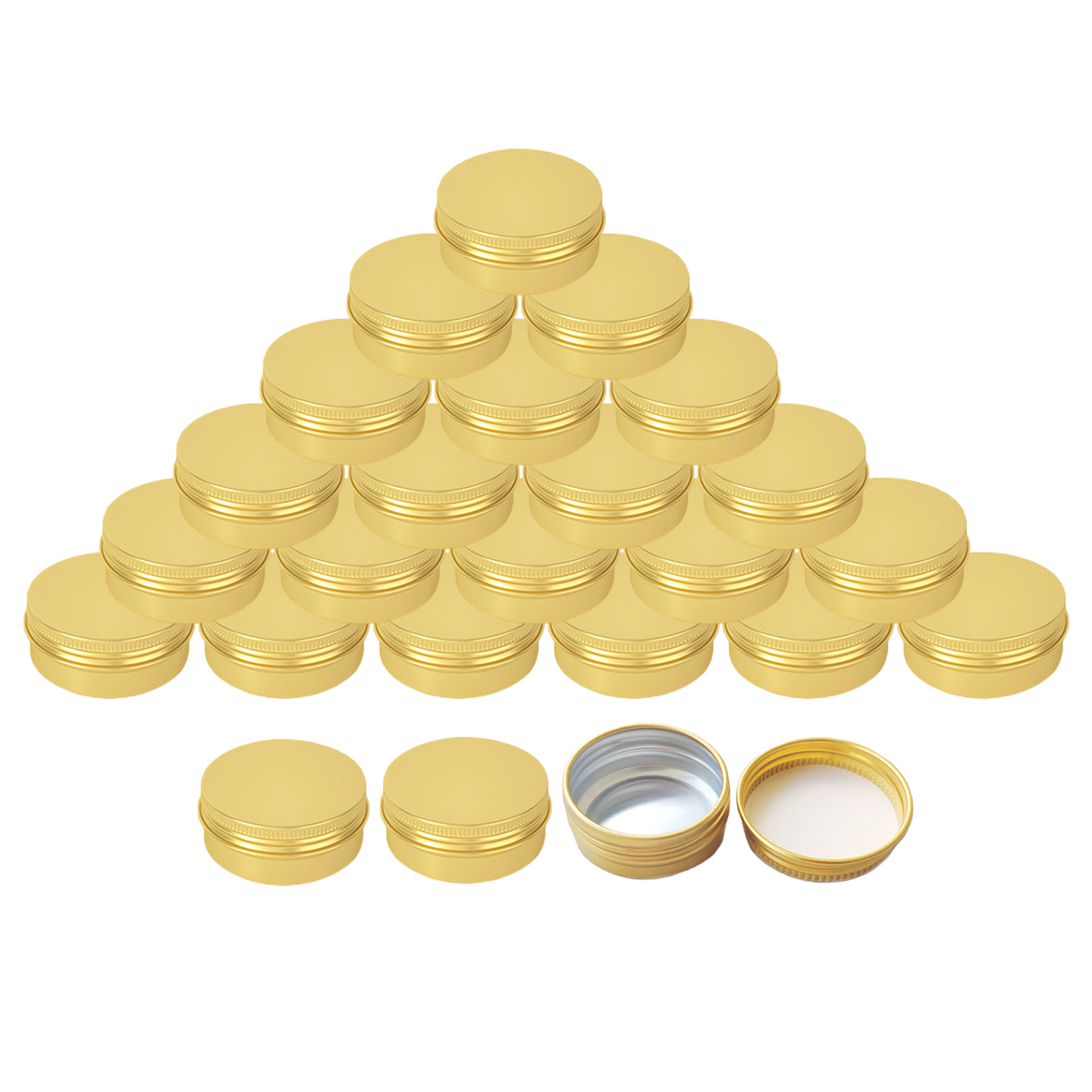 24Pcs 15ml Aluminum Round Empty Refillable Bottles Tin Cans Box Gold Cream Jar Pot Case Screw Thread Lid Lip Balm Container