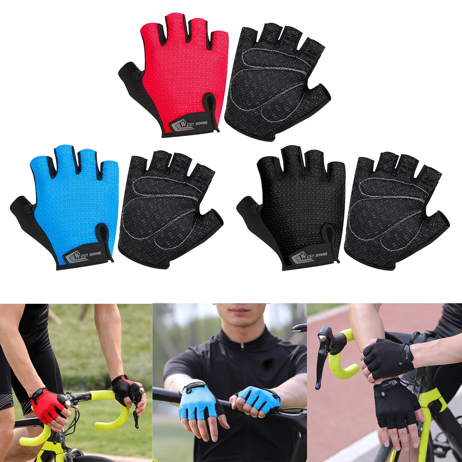 Cycling Gloves Bike Bicycle Men Women Ladies Half Finger Padded Non Slips Sports 