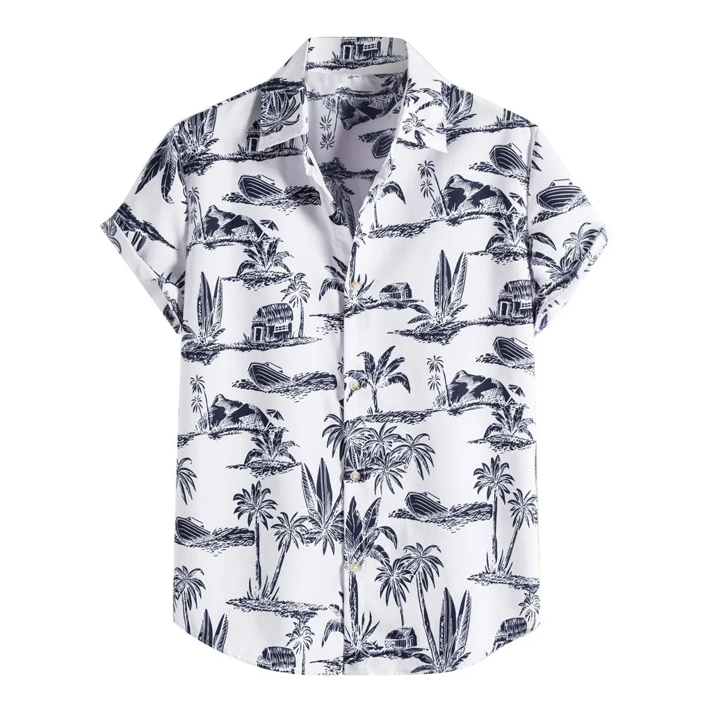 Hawaiian Shirt Mens Summer Ethnic Aloha Palm Tree Printing Tops Short Sleeve Shirt Casual Harajuku Shirt Male Chemise Homme 2022