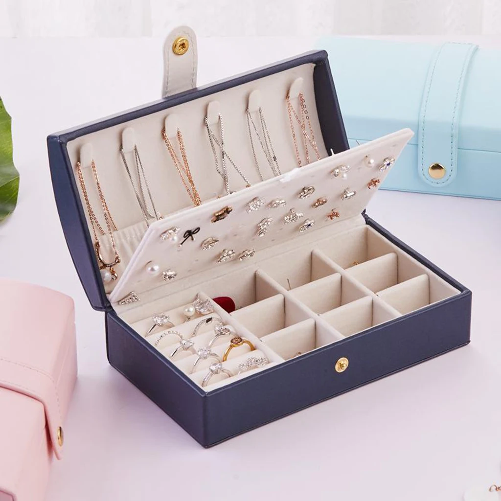 Travel Compact Jewelry Box for Necklace Bracelet PU Leather 