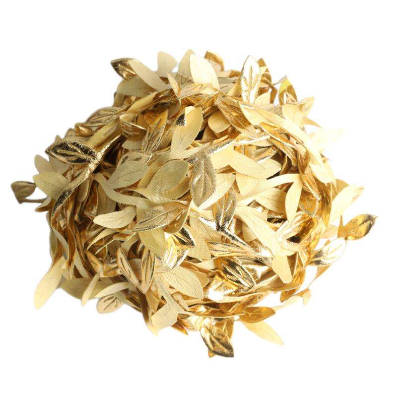Artificial Leaf Ribbon for DIY Crafts Party Wedding Home Garland Decorations Gold Silver Leaves