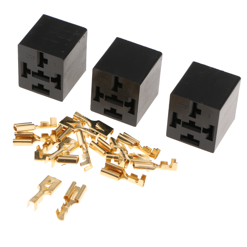 3 Pieces 5 Pin Car Automotive Relay Socket Holder Connector With 15 Terminals 40A