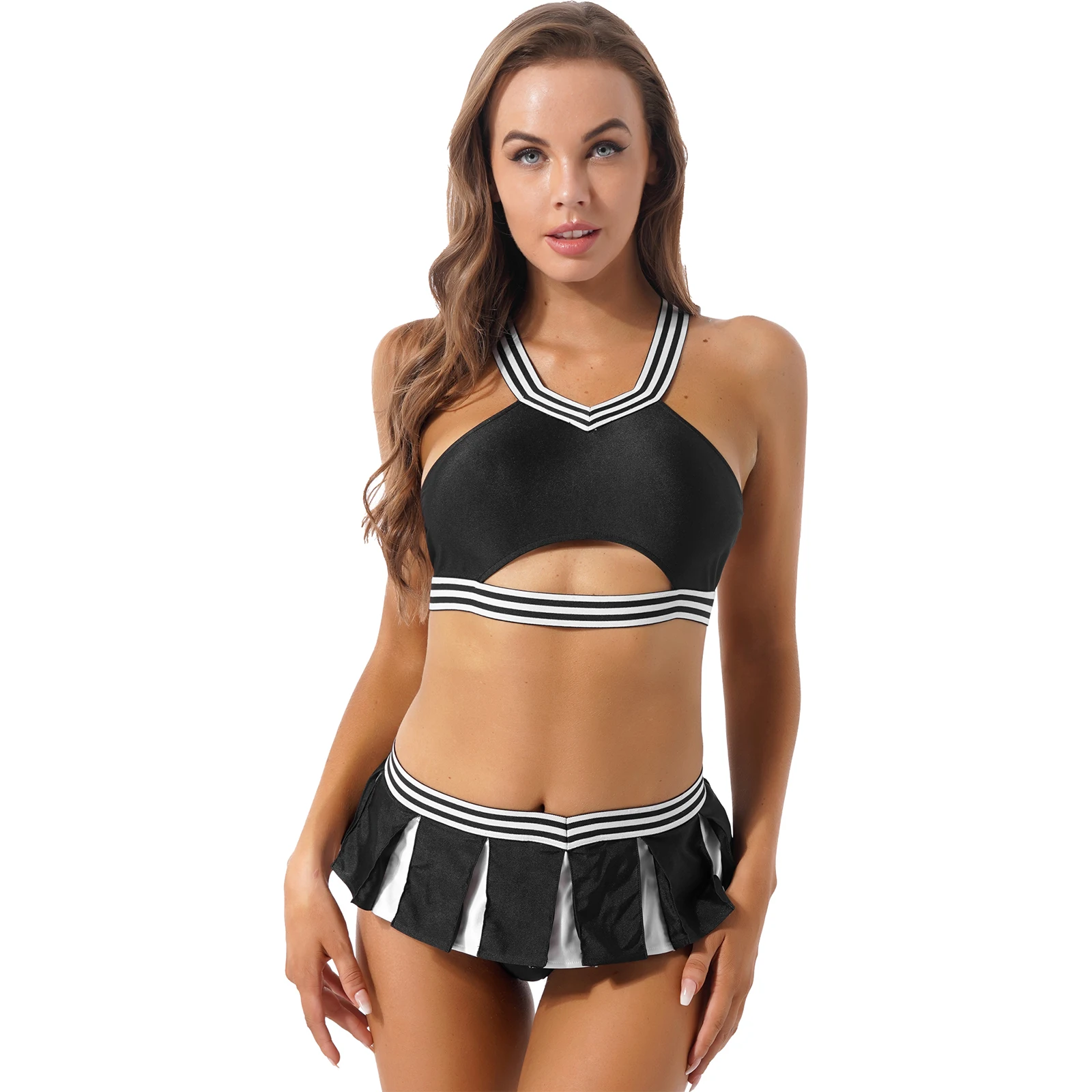 Women Cheerleading Costumes Sexy Lingerie Role Play Outfits Crop Top+ Pleat...
