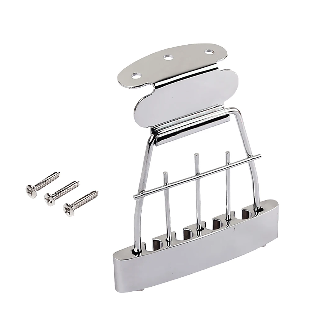 Tooyful 4 String Semi Hollow Trapeze Tailpiece with Screws for Archtop Jazz Bass Guitar Parts Chrome