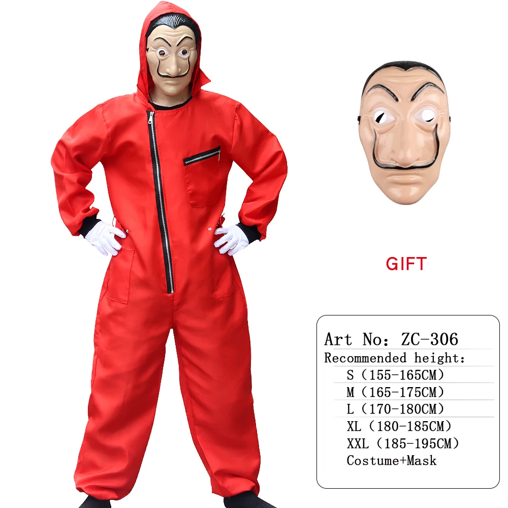 best halloween costumes Halloween Anime Salvador Dali Movie The House of Paper La Casa De Papel Cosplay Party Hooded Money Heist Costume Dress Up police woman costume