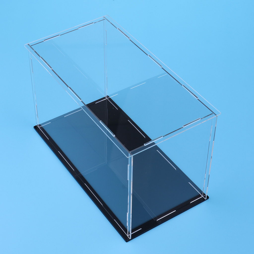 Clear Acrylic Display Case Rack Box Cube Organizer Stand & Black Base for Dolls or Collectibles Model Toys - 23 x 11 x 11 cm