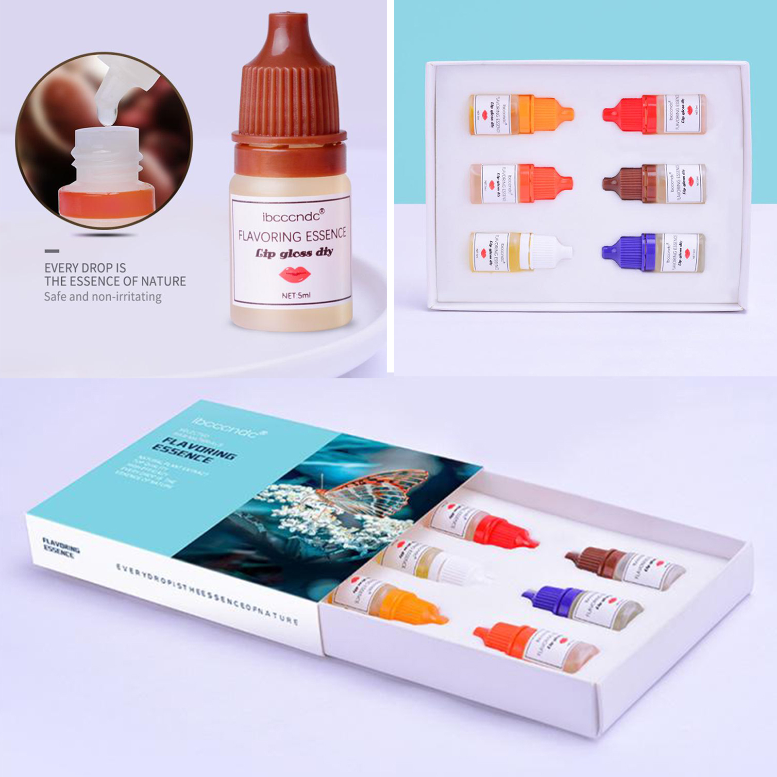 6 Pcs Lip Gloss Flavoring Essence, Lip Liquid Flavor for DIY Lip Gloss Base,Lipstick Edible Flavor, 5ml