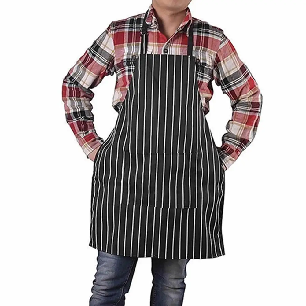 Womens Waiters Adjustable Stripe Bib Apron Mens Work Wear Kitchen Catering Apron 