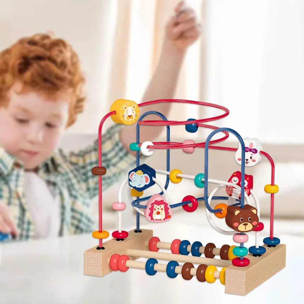 Kids Roller Coaster Circle Toys Activity Toy Colorful Abacus Beads Game Souptoys Circles Bead Wire Maze for 3+ Toddlers