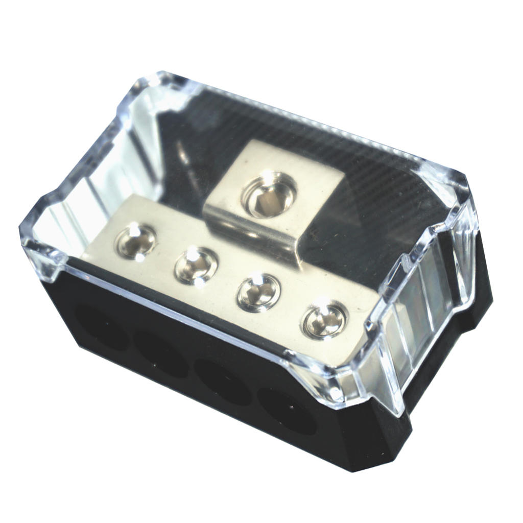 Ground Distribution Block, 1 X 0GA In/ 4 X 4GA Out, Nickle Plated Internal Material, High-Strength Heat Resistant  Housing