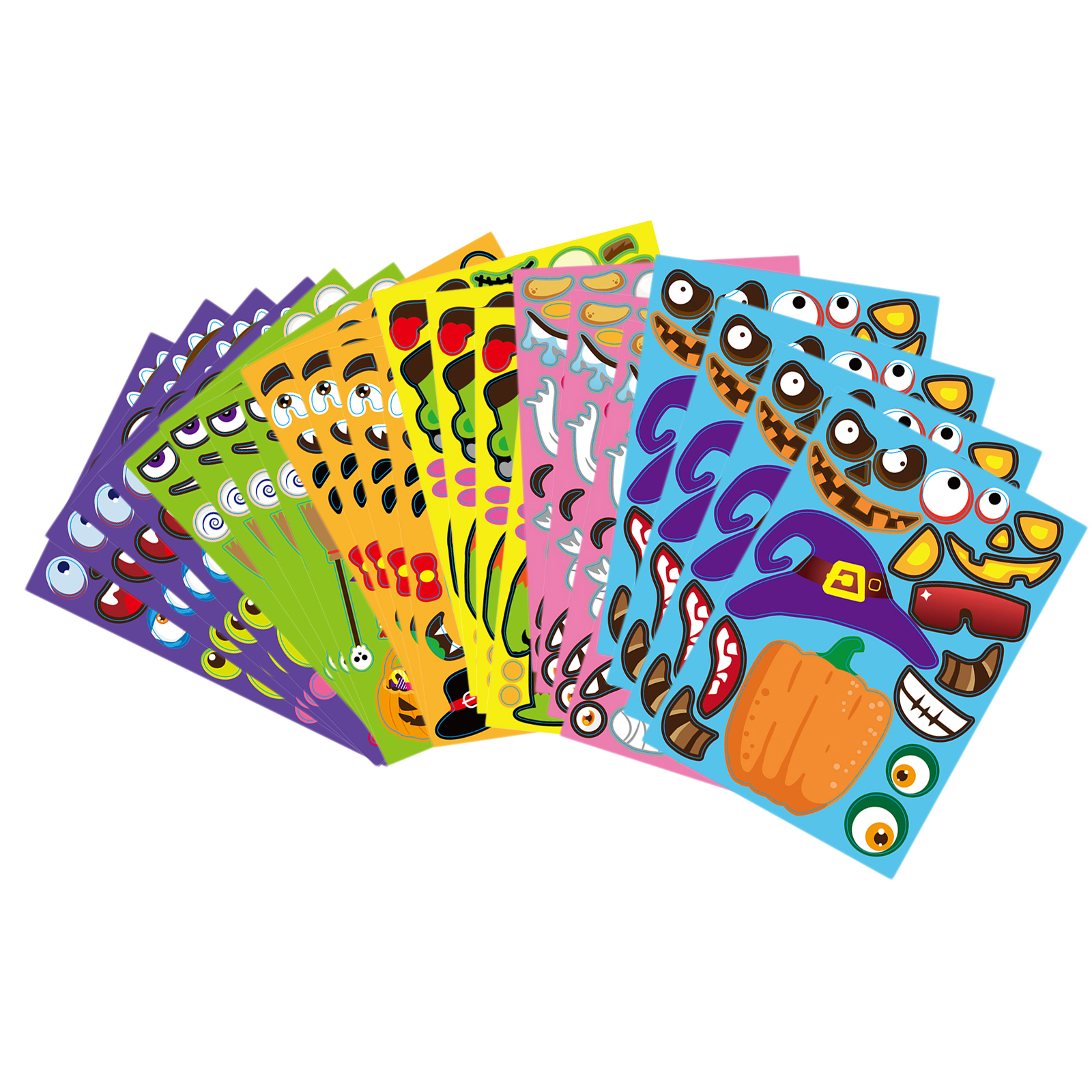 24Sheets/set Kids Funny Puzzle Games Make A Face DIY Halloween Jigsaw Stickers Gift Creative Stickers Toys Gift