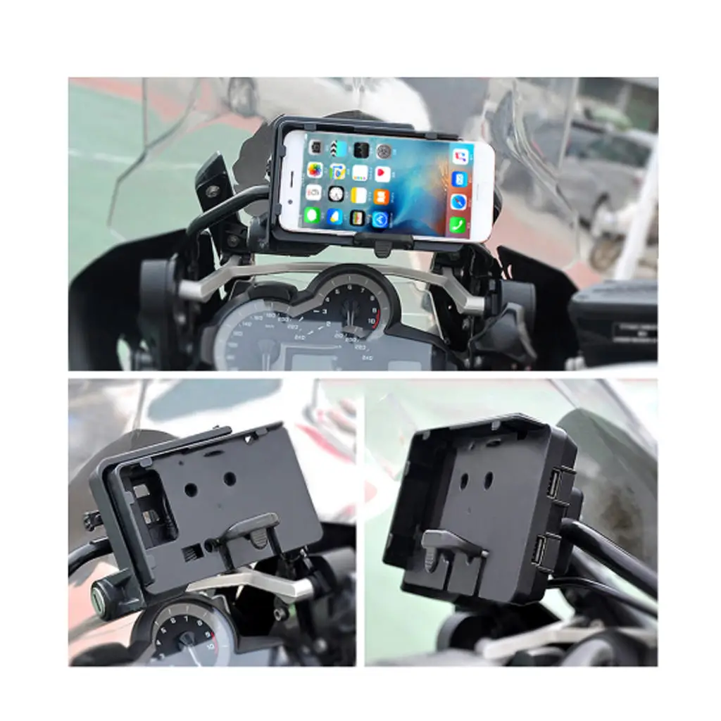 140x85mm Adjustable Motorcycle Phone Mount Holder Stand Bracket with USB Charging Charger for BMW R1200GS LC Adventure R1200RS