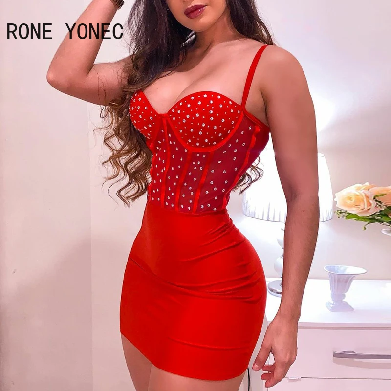 Women Solid Cami Studded Spaghetti  Strap Mini Bodycon Sexy Party Red Dress maternity dresses