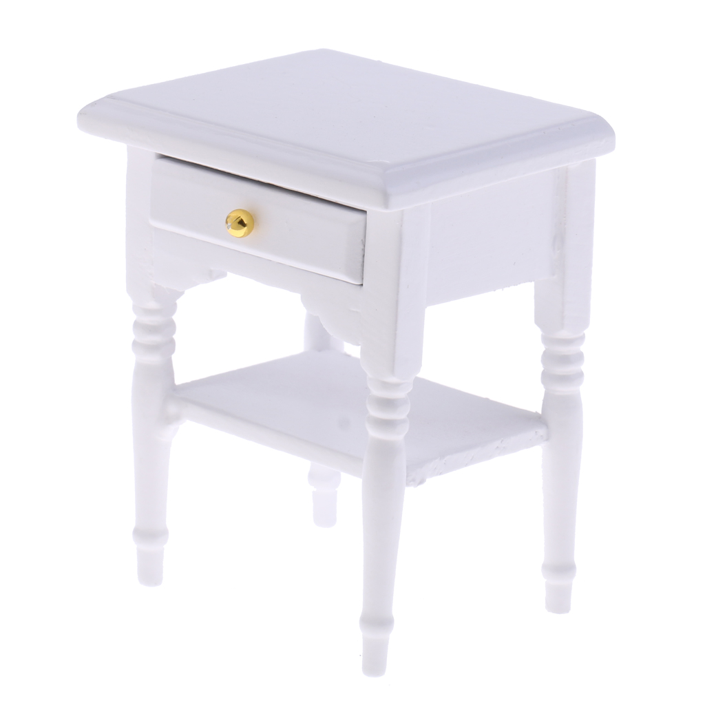 1/12 Dollhouse Miniature Badroom Furniture Wooden Bedside Table With Drawer